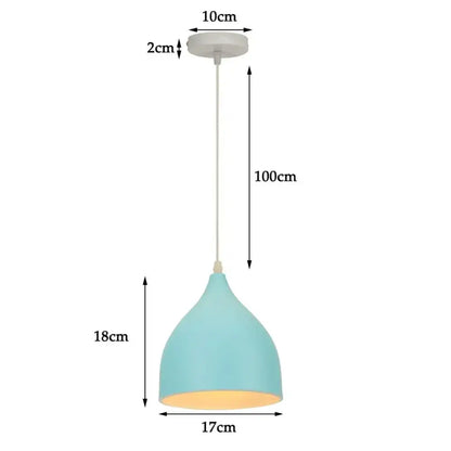 A modern matte light blue pendant light with a tapered conical shade and off-white fixture for kitchen decorbites colorful nordic design