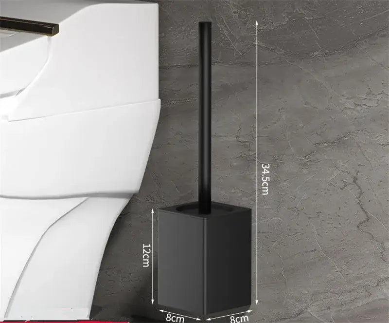 Modern matte gray and black metal toilet brush holder set with black matte finish brush holder and cylindrical handle for bathroom