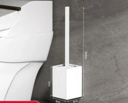 Modern matte gray and black metal toilet brush holder set with white rectangular brush holder and matching handle