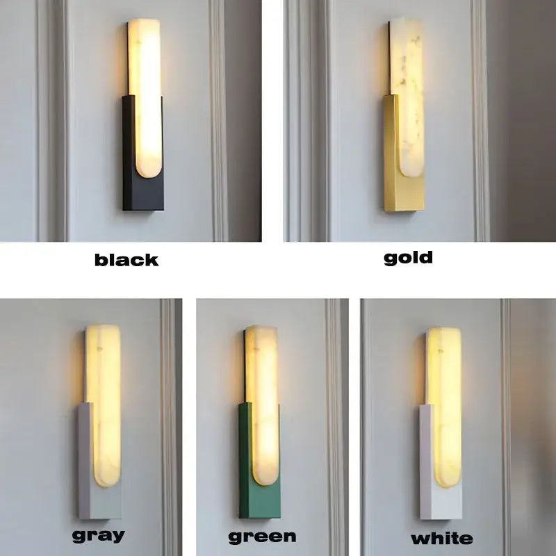 Modern matte gray and white 6＂led marble wall sconce with sleek translucent panel in a minimalist living room light design