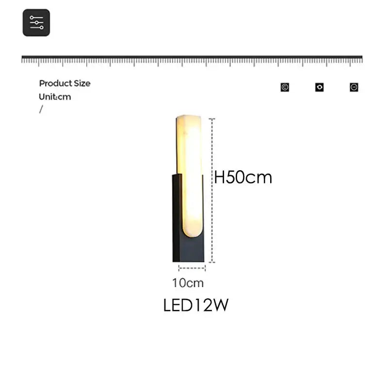 Modern matte gray and white 6＂led marble wall sconce with sleek black base and warm rectangular light panel for living room