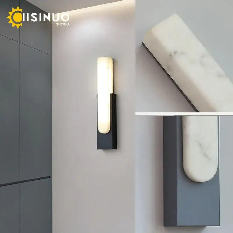 Modern matte gray and white 6＂led marble wall sconce with sleek black metal base for living room lighting