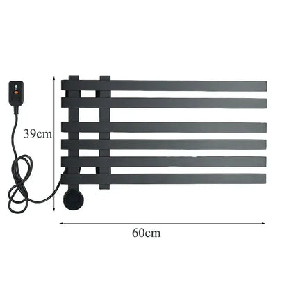 Modern matte gray digital touch towel warmer with black electric rack and integrated power cord for digital touch bathroom use