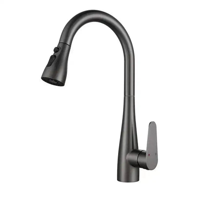 Modern matte gray kitchen faucet with pull-down sprayer and sleek curved spout in gray matte finish