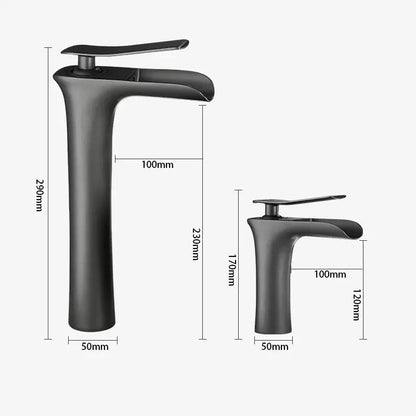 Modern matte grey waterfall brass basin faucet with sleek minimalist design and integrated handles for bathroom sink decorbites grey waterfall