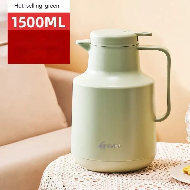 Matte sage green 1500ml insulated carafe with a sturdy handle and modern design for thermal insulation vacuum coffee use