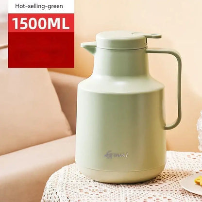Matte sage green 1500ml insulated carafe with a sturdy handle and modern design for thermal insulation vacuum coffee use