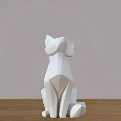 Modern matte white geometric fox sculpture with angular faceted design for living room decorbites geometric fox decor