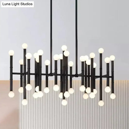 Black metal DecorBites Modern metal island light with 42 e12 e14 spherical bulbs in a multi-rod branching design