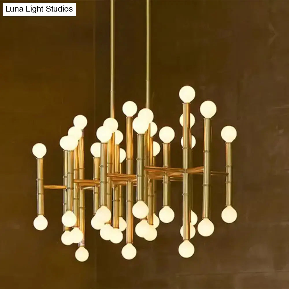 Gold-toned decorbites modern metal island light with 42 e12 e14 spherical bulbs in geometric bamboo-inspired design