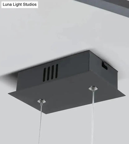 Modern black metallic arc shape led pendant lights with matte finish and thin cables for dining room ceiling
