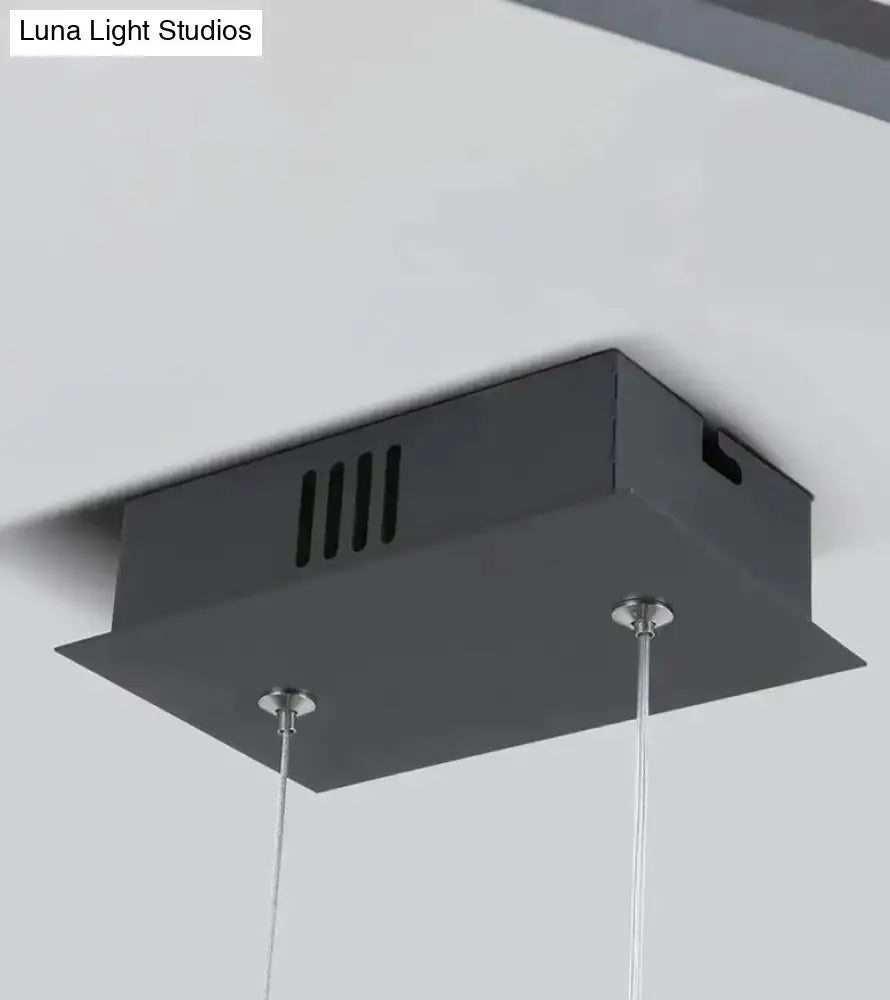 Modern black metallic arc shape led pendant lights with matte finish and thin cables for dining room ceiling
