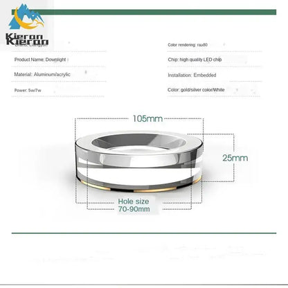 Silver-colored circular modern metallic crystal led ceiling spotlight with aluminum acrylic design and gold trim accents