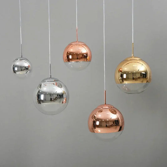 Modern metallic glass ball electroplate pendant light set in silver rose gold and brass with clear glass bases for kitchen decorbites glass ball