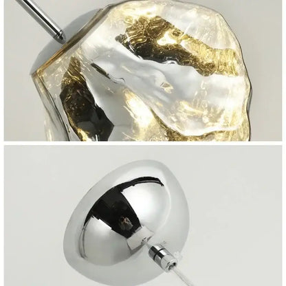 Modern metallic ice glass pendant light with an irregular glass lampshade in gold and silver finish for dining room decorbites ice glass