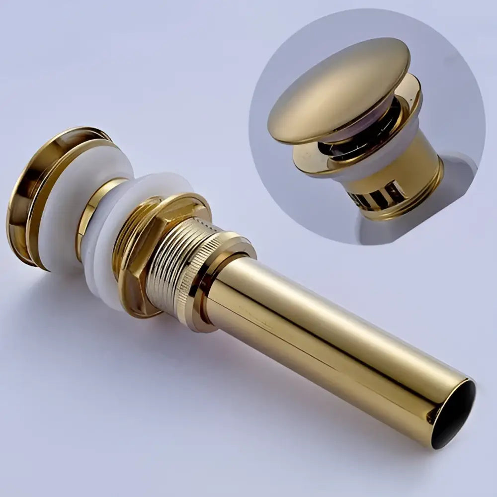 Modern metallic pop up bathroom basin waste in gold tone with white rubber seals for decorbites bathroom basin