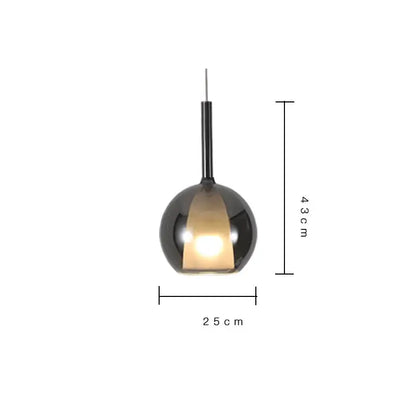A sleek black glossy spherical glass pendant light with a slender metallic stem decorbites designer glass chandelier