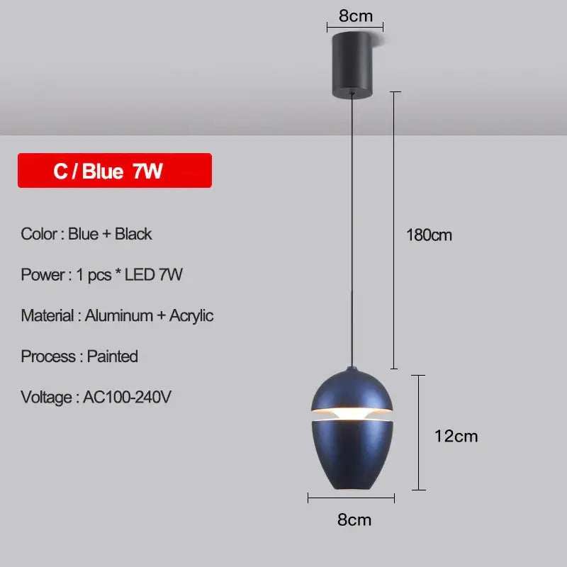 Blue and black painted aluminum and acrylic decorbites led pendant light with modern design for bedroom kitchen and bathroom