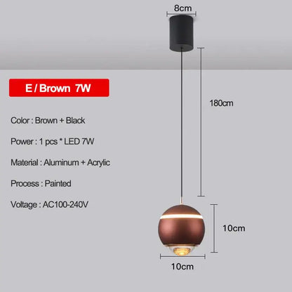 Brown and black spherical decorbites led pendant light with painted aluminum and acrylic finish for modern interiors