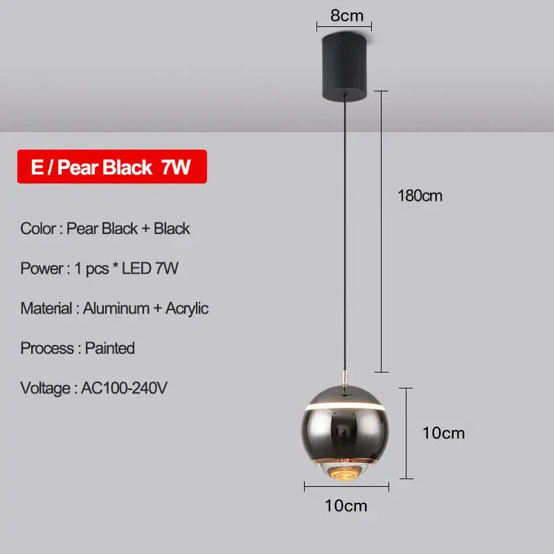 Pear black spherical decorbites led pendant light with sleek aluminum and acrylic globe for modern home lighting