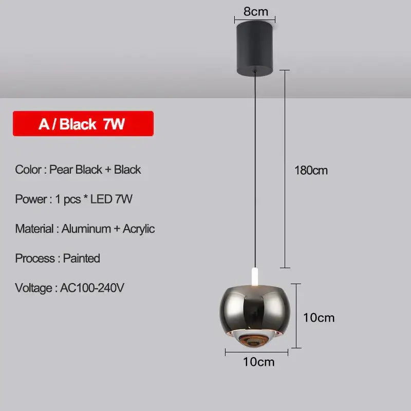 A decorbites led pendant light featuring a sleek black and metallic silver spherical shade with cylindrical ceiling mount