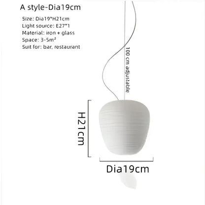 Modern milky white glass whorls cocoon pendant light with iron frame and glass diffuser for dining room lighting