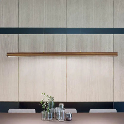 DecorBites™ woodwork island pendant light with sleek rectangular brass finish embodies modern minimalism for dining table