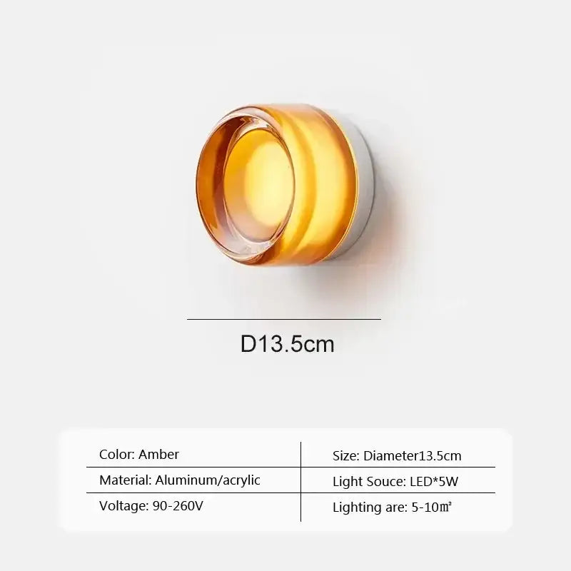 Modern minimalist amber and cream glass wall sconce with amber jelly led circular aluminum and acrylic design for bedroom decorbites amber jelly