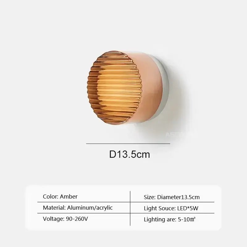 Modern minimalist amber and cream glass wall sconce with ribbed acrylic diffuser and aluminum base for bedroom decorbites amber jelly led