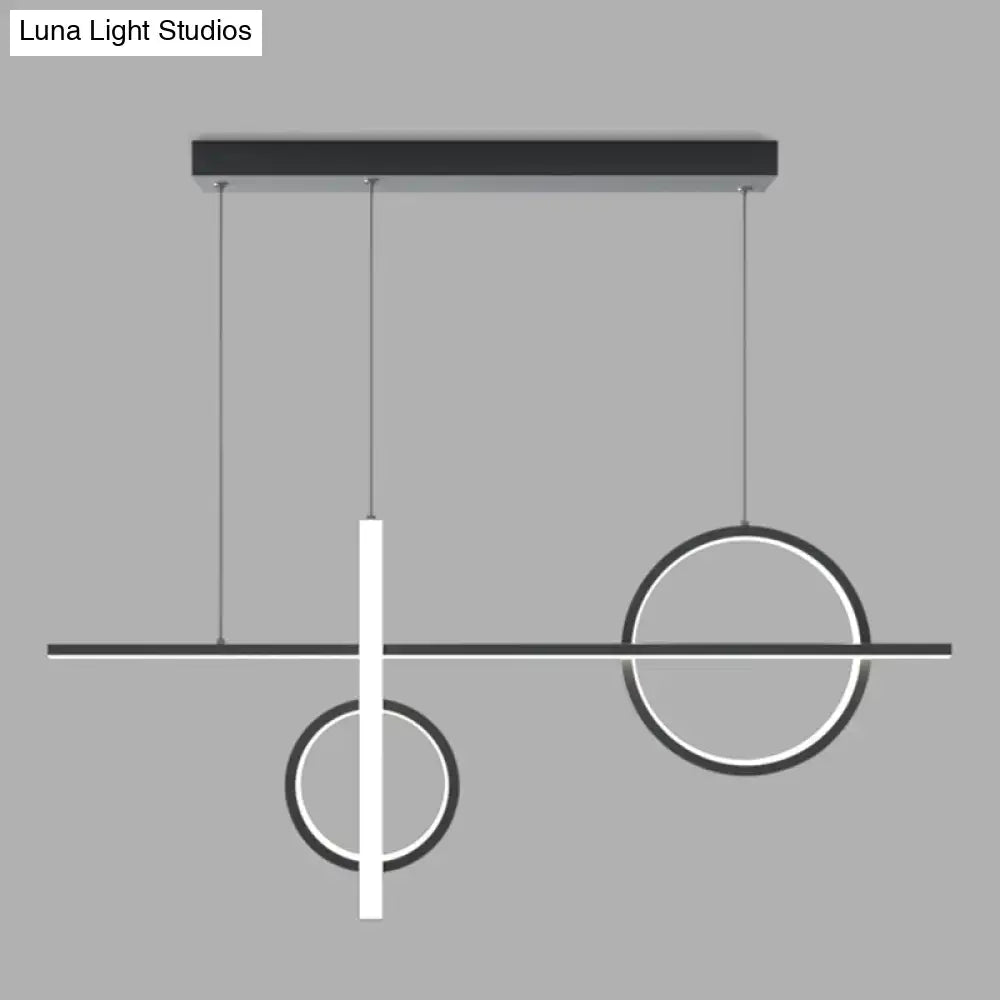 Modern black and white geometric pendant light with circular and linear led elements by DecorBites acrylic design