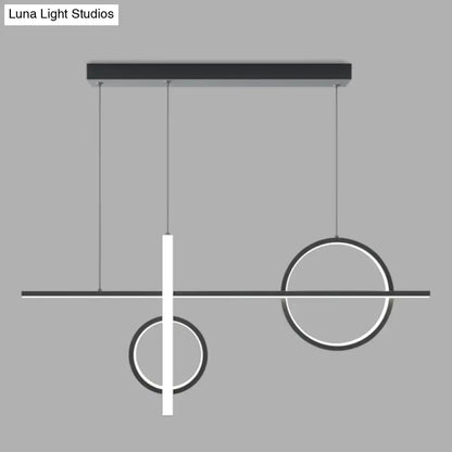Modern black and white geometric pendant light with circular and linear led elements by DecorBites acrylic design