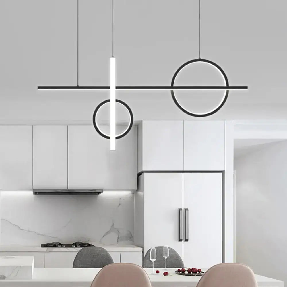 Decorbites™ black acrylic led pendant light featuring modern black and white geometric circular and linear designs