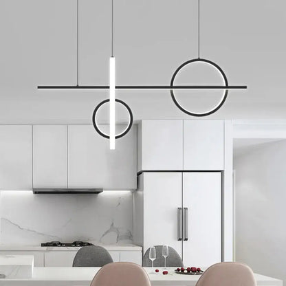 Decorbites™ black acrylic led pendant light featuring modern black and white geometric circular and linear designs