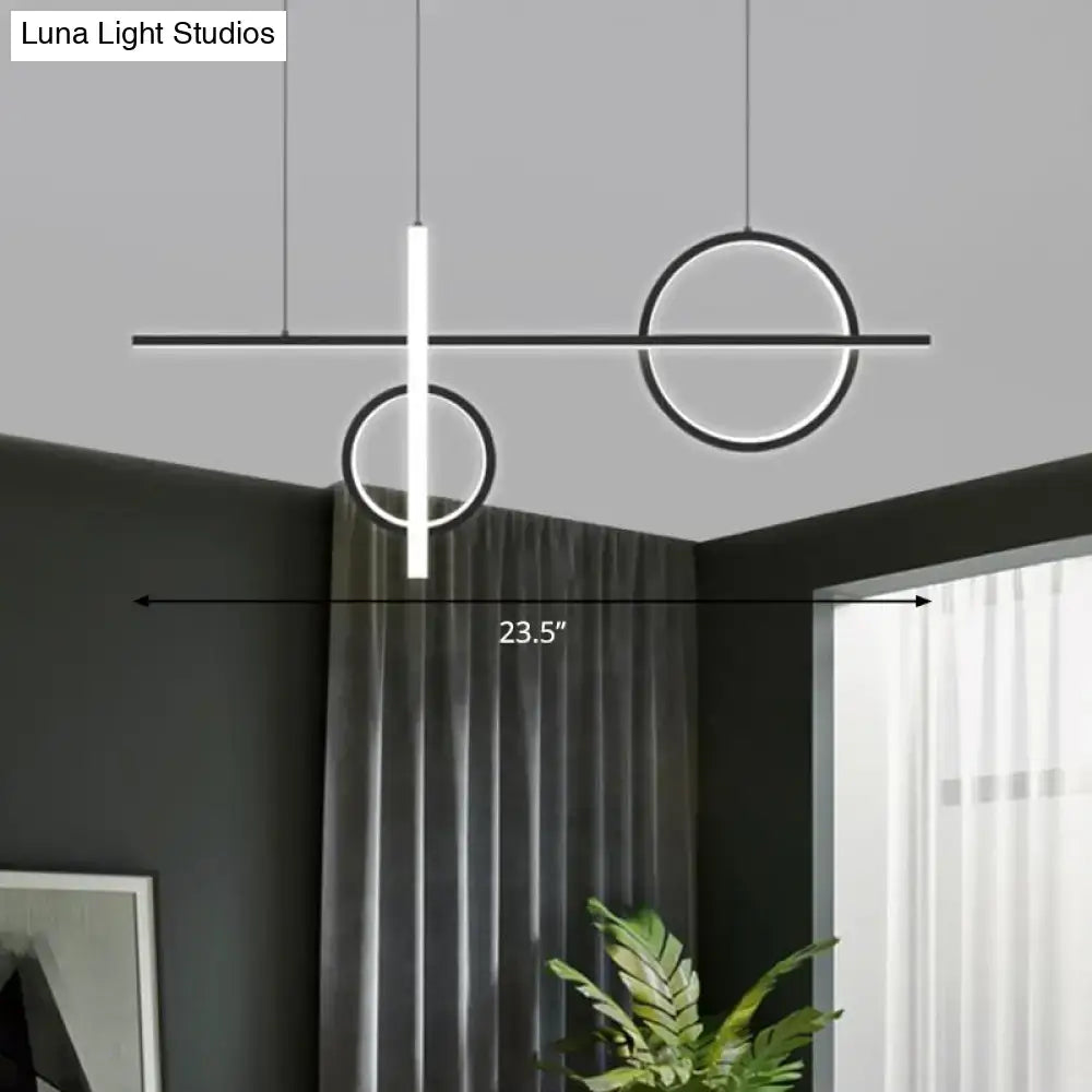 DecorBites™ black acrylic pendant light with modern circular and rectangular LED geometric shapes for island suspension