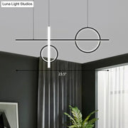 DecorBites™ black acrylic pendant light with modern circular and rectangular LED geometric shapes for island suspension