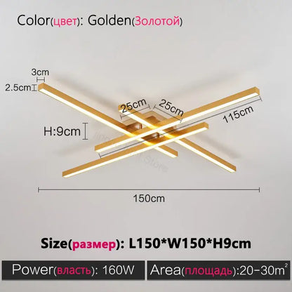 Modern minimalist black chandelier led ceiling lamp with golden cross shaped metallic bars for living room decorbites black chandelier
