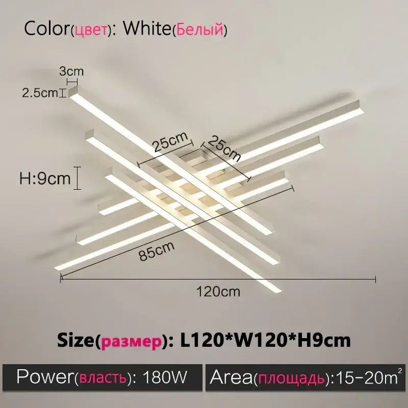 Modern minimalist decorbites black chandelier led ceiling light with intersecting rectangular led strips for living room decor