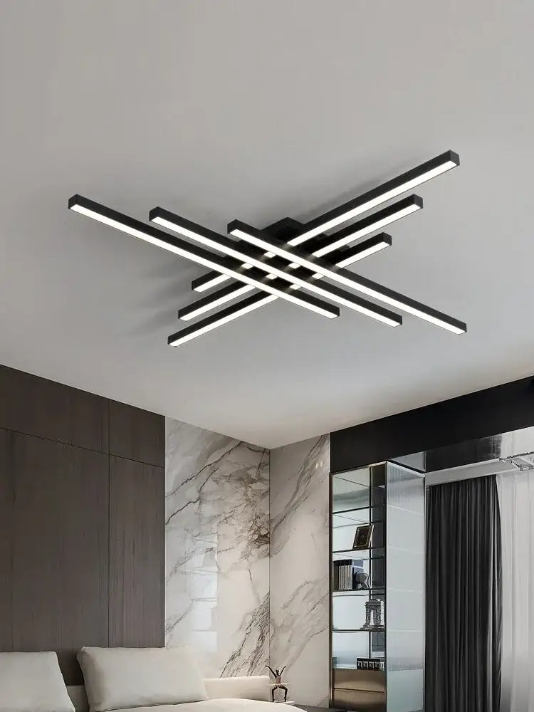 Modern minimalist black chandelier led ceiling light with intersecting rectangular bars for living room decorbites black chandelier