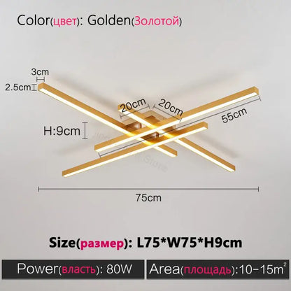 Modern minimalist black chandelier led ceiling light with golden cross-shaped metallic bars for living room decorbites black chandelier