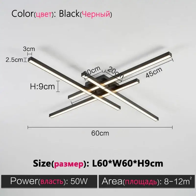 Modern minimalist black chandelier led ceiling light with sleek intersecting rectangular bars for living room decorbites black chandelier