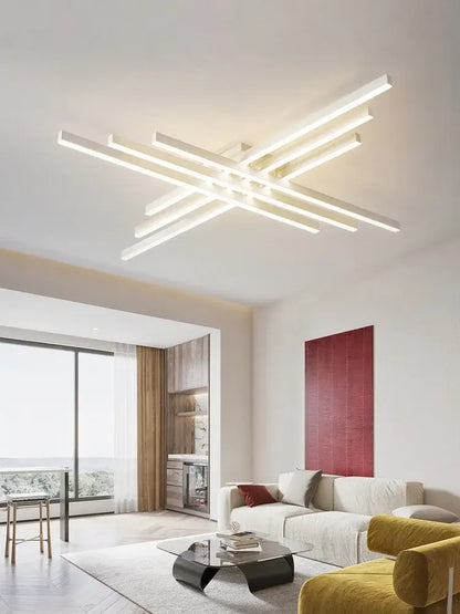 Modern minimalist black chandelier led ceiling light with intersecting white rectangular bars for living room decorbites black chandelier