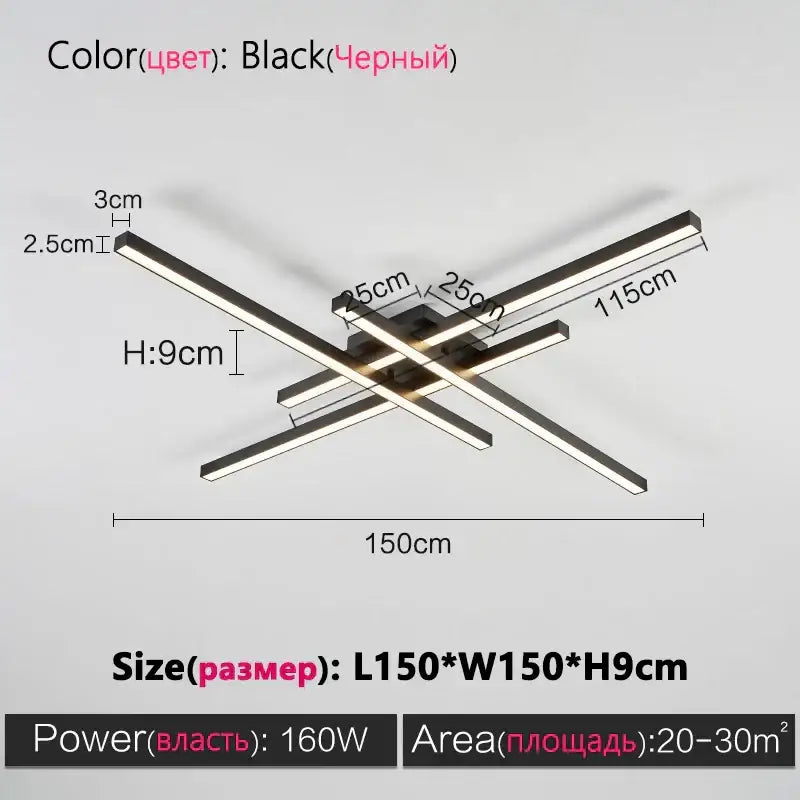 Modern minimalist black chandelier led ceiling light with sleek intersecting rectangular bars for living room decorbites black chandelier