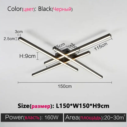Modern minimalist black chandelier led ceiling light with sleek intersecting rectangular bars for living room decorbites black chandelier