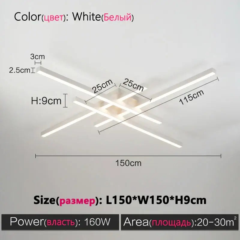 Modern minimalist black chandelier led ceiling light featuring white intersecting rectangular bars for living room decorbites black chandelier