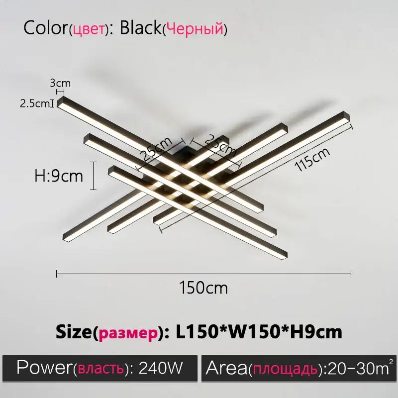 Modern minimalist black chandelier led ceiling light with intersecting rectangular bars for living room decorbites black chandelier