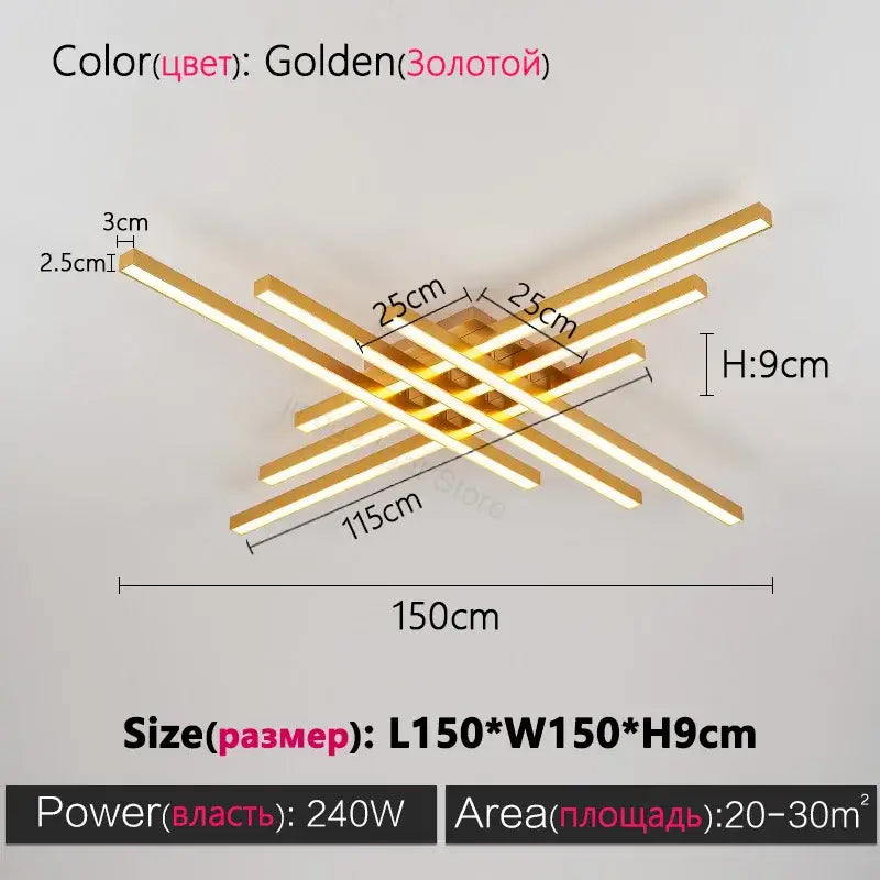 Golden modern ceiling light fixture with intersecting rectangular bars for decorbites black chandelier led ceiling use