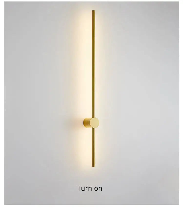 Gold-toned minimalist wall lights with a sleek vertical rod and circular base for decorbites creative staircase wall use