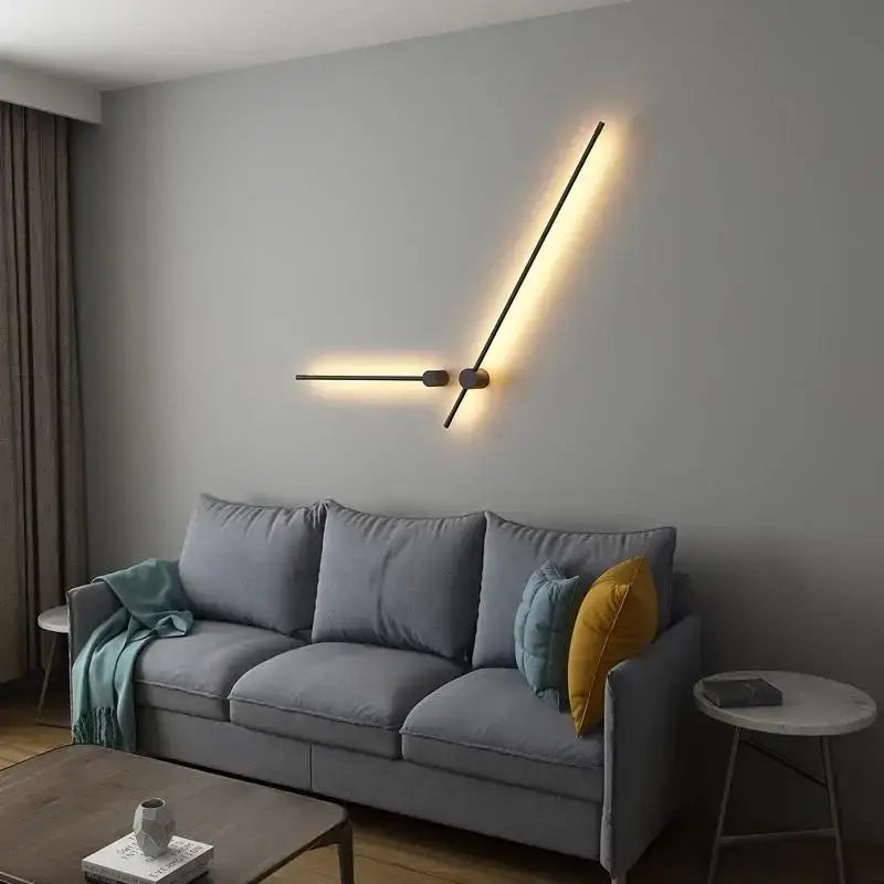 Modern minimalist black wall lights with two angled arms and integrated led lighting for creative staircase wall decorbites