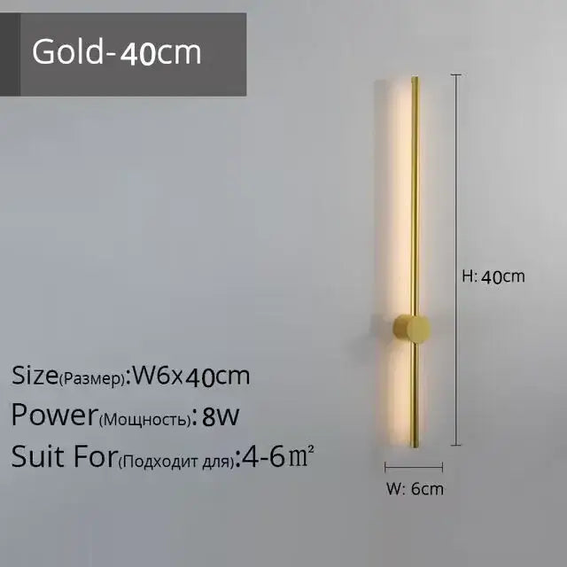 Modern minimalist gold wall lights with a sleek vertical bar and circular base for decorbites creative staircase wall use