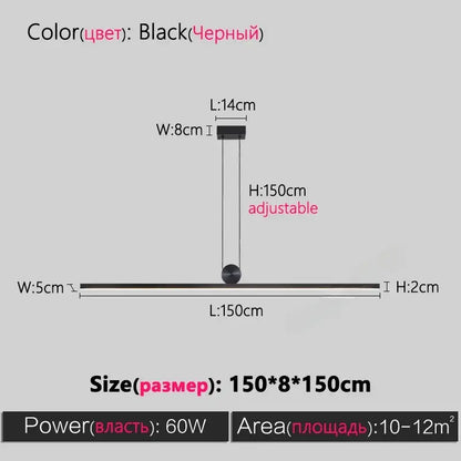Modern minimalist black dimmable led ceiling chandelier with adjustable length for dining room decorbites dimmable led